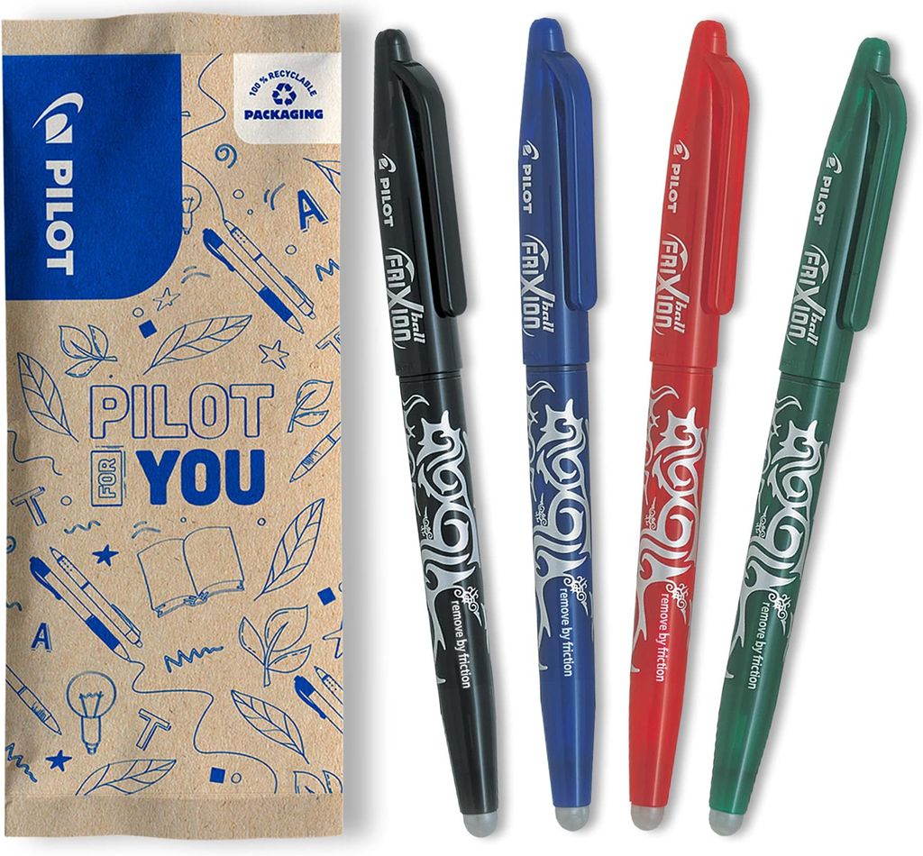 Imagen de: PILOT - Pack de 4 bolígrafos FriXion Ball 07 - Bolígrafo borrable con tinta termosensible - Bolígrafo roller recargable - 1 azul, 1 negro, 1 rojo, 1 verde - Punta media