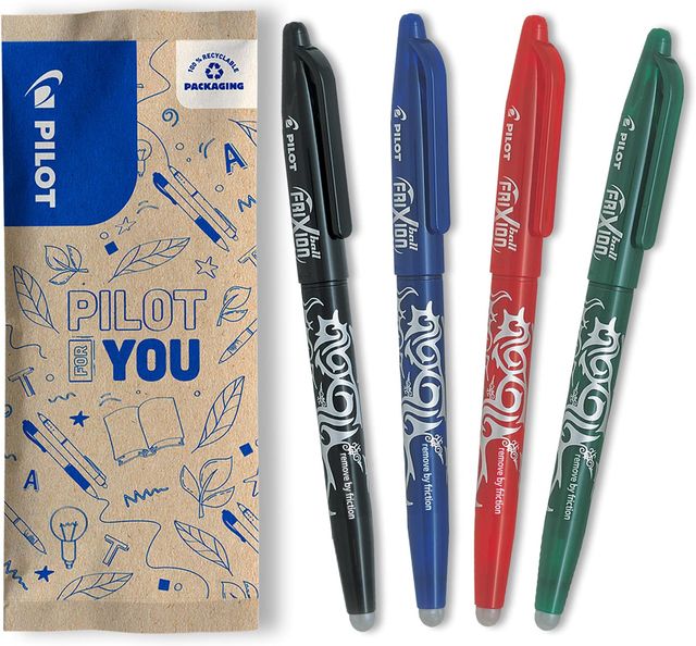Imagen de la oferta: PILOT - Pack de 4 bolígrafos FriXion Ball 07 - Bolígrafo borrable con tinta termosensible - Bolígrafo roller recargable - 1 azul, 1 negro, 1 rojo, 1 verde - Punta media