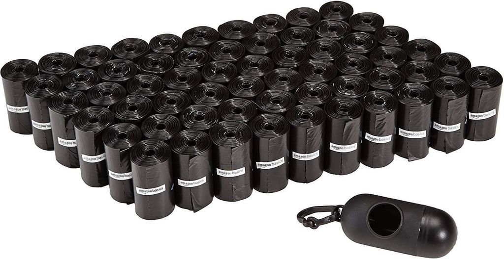 Imagen de: Amazon Basics Bolsas de basura para perros con dispensador y clip para correa, Sin fragancia, 900 bolsas (60 paquetes de 15)