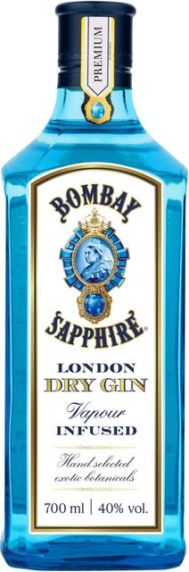 Imagen de la oferta: Bombay Sapphire London Dry Gin, 40% Vol., 70 cl / 700 ml, bebida espirituosa 100% infusionada al vapor con 10 botánicos seleccionados a mano