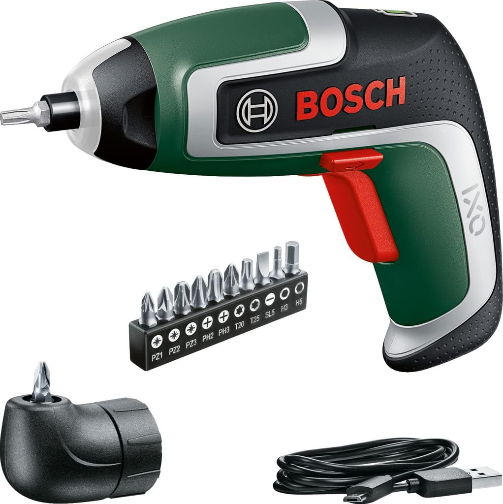 Imagen de: Bosch atornillador a batería compacto IXO set (7.ª generación; 3,6 V; 2,0 Ah; 5,5 Nm; adaptador de atornillado en ángulo; con cable micro USB; atornilla hasta 190 tornillos; en caja) – Amazon Edición