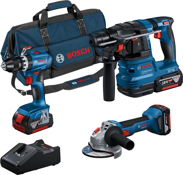 Imagen de la oferta: Bosch Professional 18V System Combo-Kit: GSB 18V-45 + GBH 18V-22 + GWS 18V-8 (incl. 3 GBA 4,0 Ah, GAL 18V-40, Maletín - Amazon Exclusive