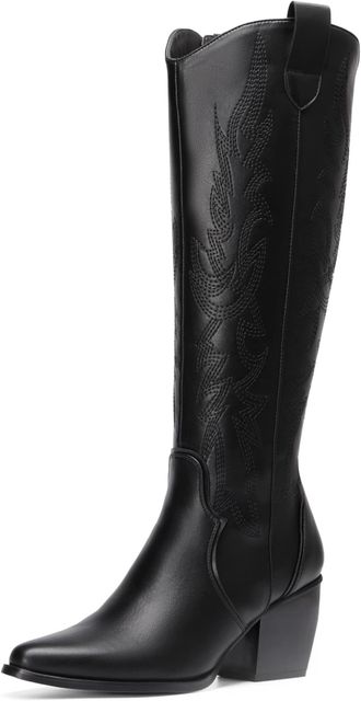 Imagen de la oferta: DREAM PAIRS Botas Cowboy Camperas Altas Mujer de Tacon Ancho Invierno de Caña Alta hasta la Rodilla SDKB224W