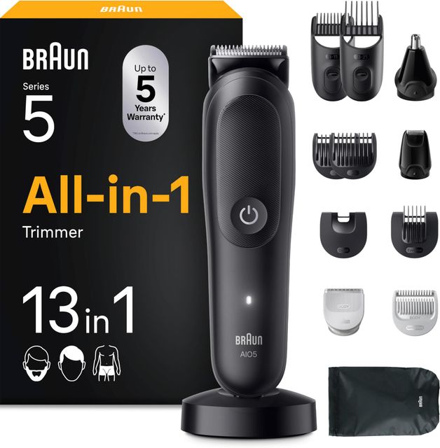 Imagen de la oferta: Braun Recortadora Todo En Uno Series 5 AIO5565, Kit De Styling 13en1 Para Barba, Pelo, Orejas, Nariz y Cuerpo, 120 Min, Cortapelos Hombre Con Lámina Ultra Afilada, Recorte Preciso Y Eficiente, Negro
