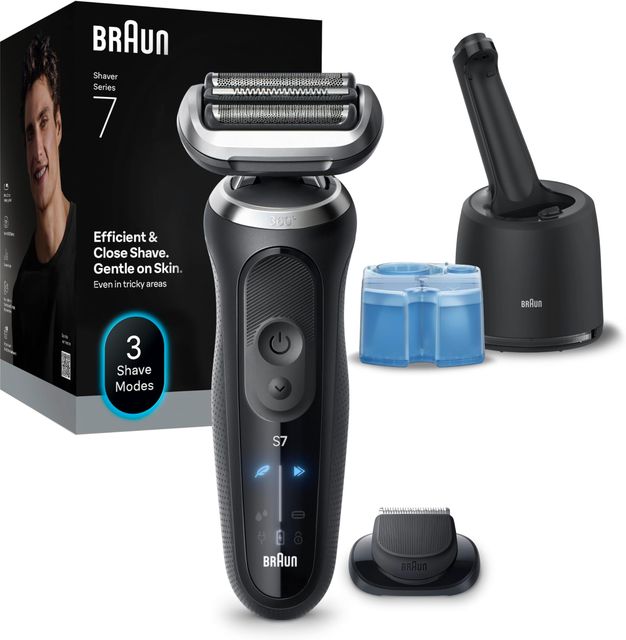 Imagen de la oferta: Braun Afeitadora Eléctrica Hombre Series 7, Máquina De Afeitar Barba En Seco Y En Mojado, 3 Modos De Afeitado, 60 Min De Uso, Centro De Limpieza, Estuche De Viaje, 72-N7200CCE, Oro