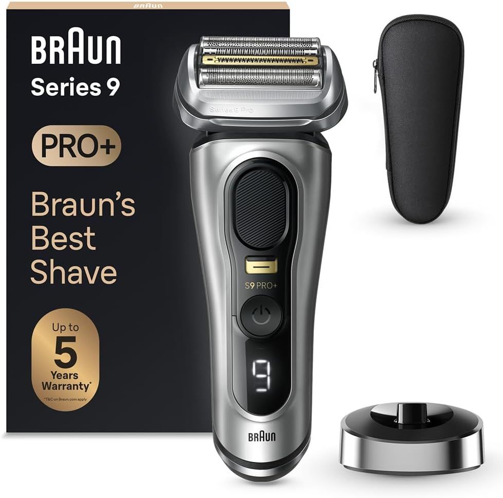 Imagen de: Braun Series 9 Pro+ Afeitadora Eléctrica Hombre, Máquina de Afeitar Barba Con Base De Carga y Funda De Viaje, En Seco Y En Mojado, 60 Min De Autonomía, 9517s, Plata