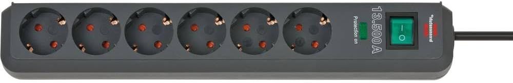 Imagen de: Brennenstuhl Eco-Line regleta de enchufes con 6 Tomas de Corriente y protección contra sobretensiones (Cable de 5m, Interruptor Iluminado, protección sobretensión hasta 13.500A) Antracita