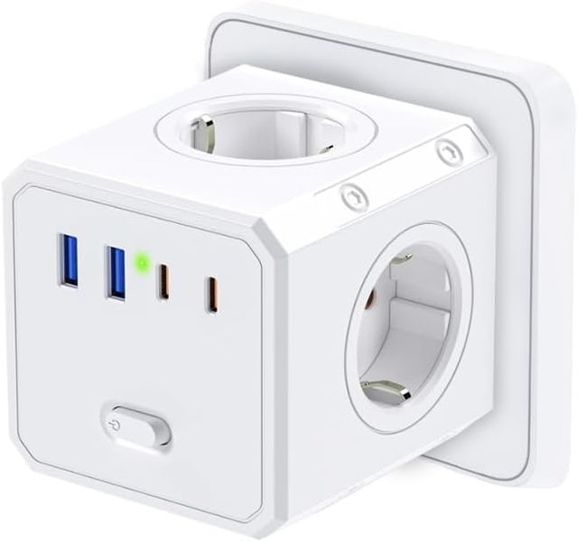 Imagen de la oferta: BURNNOVE Cubo Enchufe 8 en 1 Ladron Enchufes 4000W Cubo Enchufes Múltiples Pared con 4 Tomas de CA y 4 USB Cubo Enchufe Multiple Pared con Interruptor para Hogar Oficina Viajes