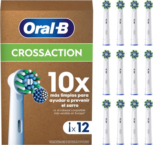 Imagen de la oferta: Oral-B Pro CrossAction Recambios Originales para Cepillo de Dientes Eléctrico, Pack de 12 Cabezales De Recambio con Indicador De Uso, Blanco (Tamaño Buzón)