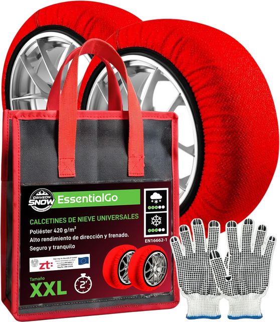 Imagen de la oferta: Cadenas de Nieve Textiles Coche Homologadas EN 16662-1 Talla XXL - DriveonSnow EssentialGo Montaje Rápido 2 Min - Respeta Obligación de Ley para Nevadas Ocasionales También Vehículos no Encadenables