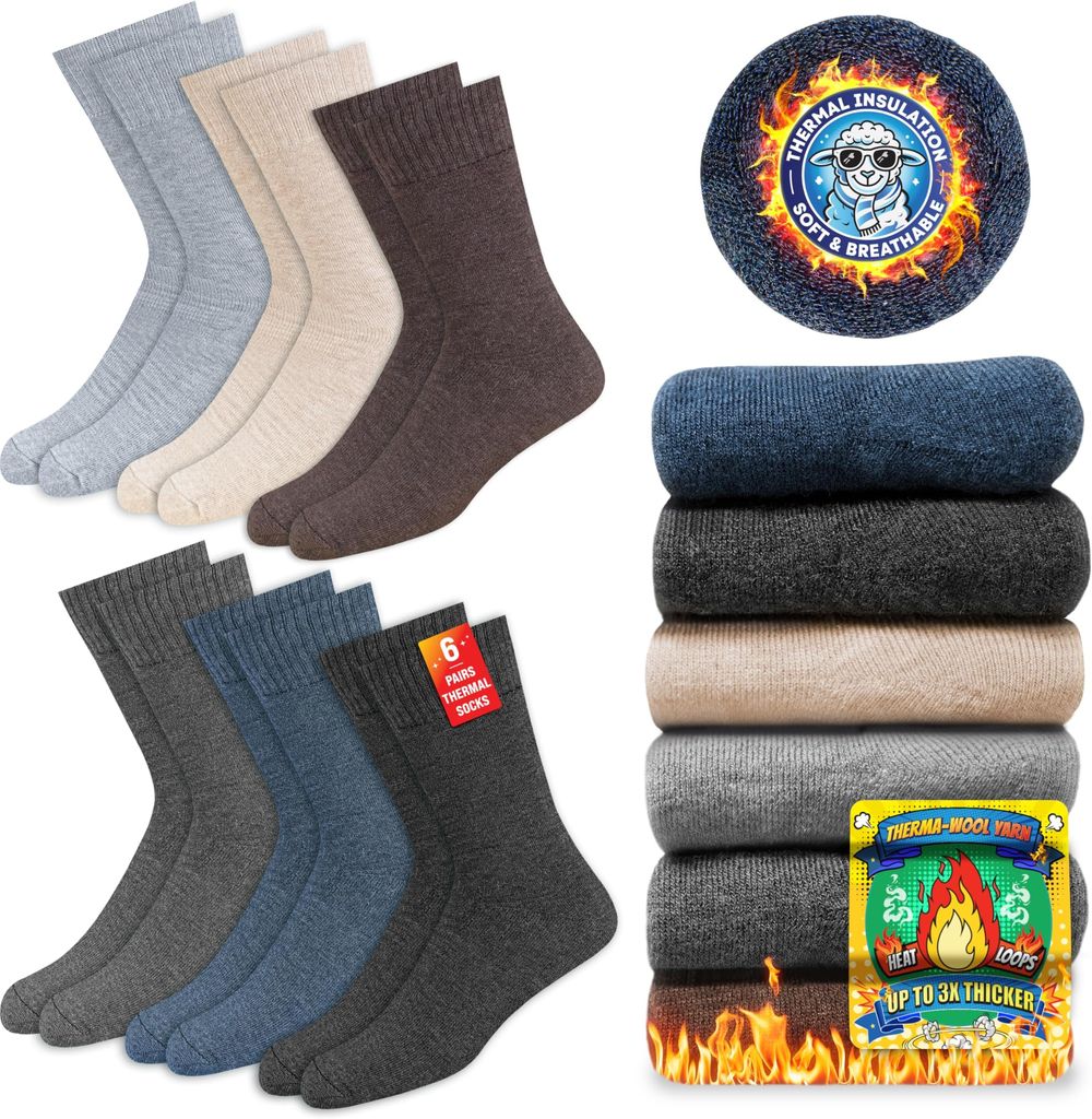 Imagen de: Calcetines Térmicos para Hombres y Mujeres - Calcetines de Invierno Calientes, Paquete de 6 Pares