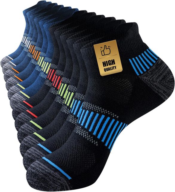 Imagen de la oferta: Calcetines Tobilleros Hombre,6 Pares Calcetines Deportivos Running Acolchados Fino para Correr Verano de Algodón Transpirables con Suela de Rizo Antideslizante Cómodos Calcetines Cortos Bajos