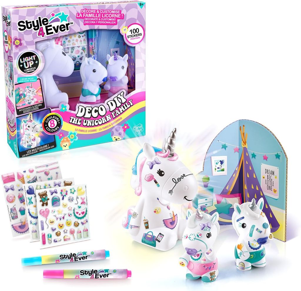 Imagen de: Canal Toys - Style 4 Ever - La Familia Unicornio, Figuras de la mamá Unicornio Luminosa y Sus Dos bebés Que Brillan en la Oscuridad para Decorar, Deco DIY con Decoraciones y Accesorios - OFG 287