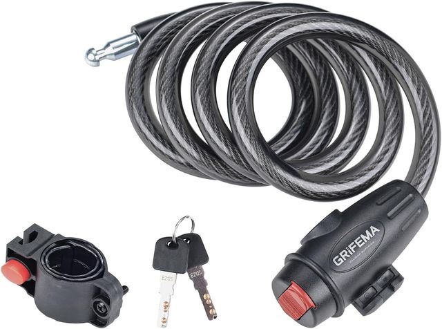 Imagen de la oferta: GRIFEMA GA1204-12 Candado de Bicicleta Antirrobo con Llave, Seguridad Candado de Cable para Bicicletas, Motos, Scooters, 120cm, Negro