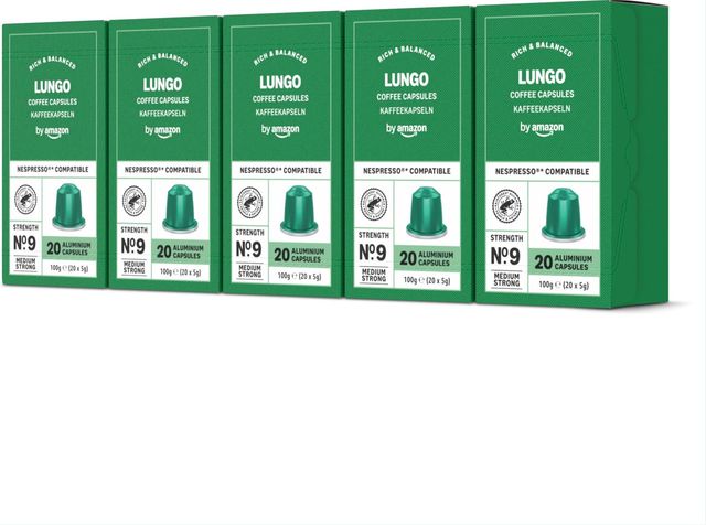 Imagen de la oferta: by Amazon - Cápsulas de café Lungo, tueste medio, compatibles con Nespresso, 100 unidades, 5 paquetes de 20, certificado Rainforest Alliance