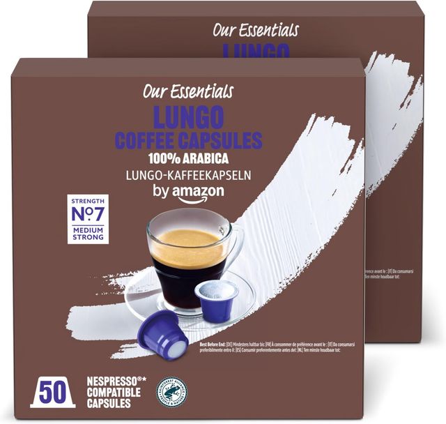 Imagen de la oferta: by Amazon Cápsulas de Café Lungo de Plástico Compatibles con Nespresso, Tostado Medio, 100 Unidades (2 Paquetes de 50), Certificadas por Rainforest Alliance