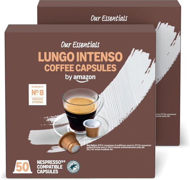 Imagen de la oferta: by Amazon Cápsulas de Café Lungo Intenso de Plástico Compatibles con Nespresso, Tostado Medio, 100 Unidades (2 Paquetes de 50), Certificadas por Rainforest Alliance