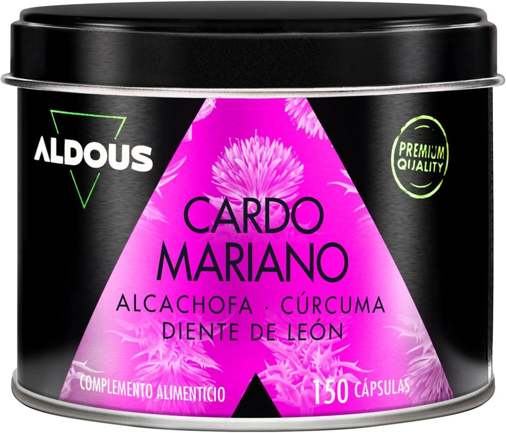 Imagen de: Cardo Mariano con CÚRCUMA, Alcachofa, Diente de León y Desmodium - TRIPLE ACCIÓN - 150 Cápsulas Detox - Máxima dosis Depurativa con 80% de Silimarina - Detox Higado, Mejora digestión - ALDOUS