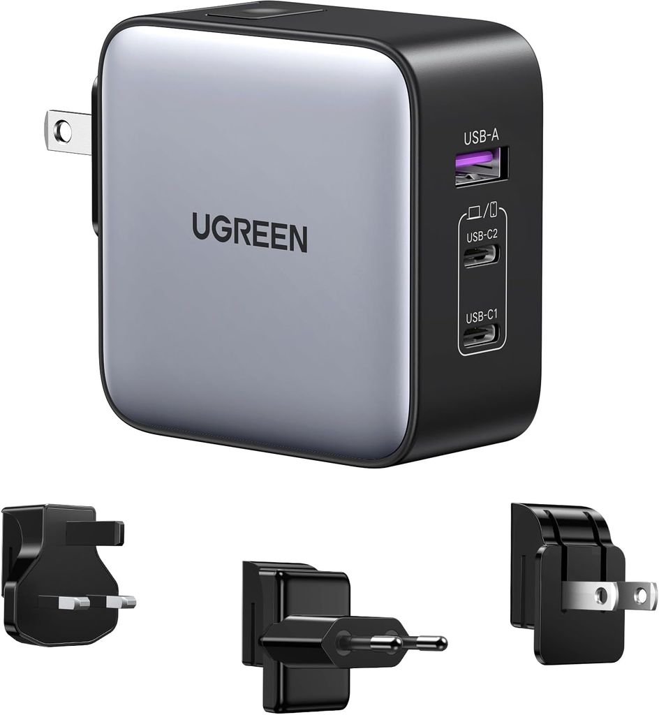 Imagen de: UGREEN Nexode Cargador de Viaje GAN de 65W con Adaptadores Internacionales Universales Compatible con MacBook Pro/Air, iPad, iPhone 16/15/14/13 Series, Galaxy S24/ S23/ S22