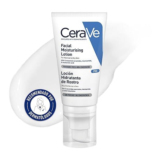 Imagen de la oferta: CeraVe, Loción Hidratante de Rostro PM, Para Piel Normal a Seca, Hidrata y Restaura la Barrera Protectora de la Piel, Enriquecida con Ceramidas Esenciales, Niacinamida y Ácido Hialurónico, 52ml