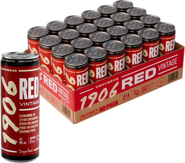 Imagen de la oferta: 1906 Red Vintage - Cerveza Lager Extra, Pack de 24 Latas x 33 cl, Sabor Intenso y Equilibrado, Galardonada Internacionalmente, 8% Volumen de Alcohol