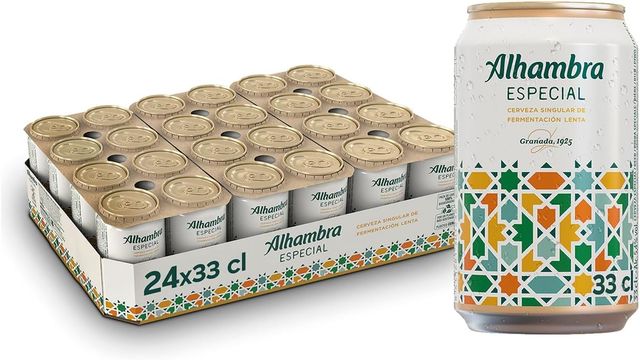 Imagen de la oferta: Alhambra Especial, Pack 24 Latas x 33 cl, Cerveza Especial de Fermentación Lenta, 5.4% Volumen Alcohol