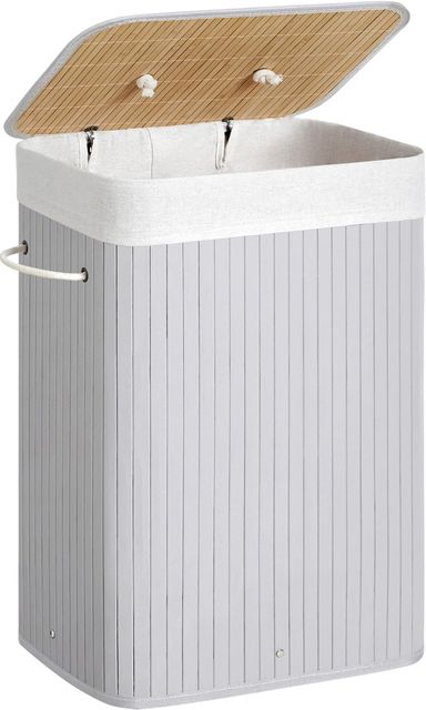 Imagen de la oferta: SONGMICS Cesto de la Ropa Sucia con Tapa, 72 L, Cesta de Lavandería de Bambú, Plegable, con Bolsa Lavable Extraíble, Asas, para Lavandería, Dormitorio, Gris LCB010G01