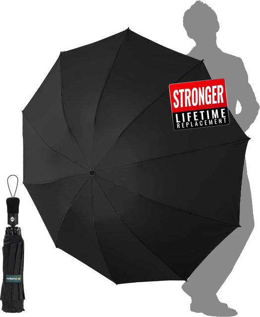 Imagen de la oferta: Chakipee Paraguas Plegable Antiviento Grande - Viento Invertido Automatico Mujeres y Hombres Grandes - xxl Resistente al Prueba de Viento Compacto con 10 Varillas Teflón 210T