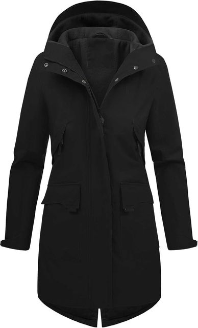 Imagen de la oferta: Tuopuda Chaquetas Larga Mujer con Capucha Abrigo Polar Ligero Primavera Otoño Parka Repelente al agua con Cremallera y Bolsillos