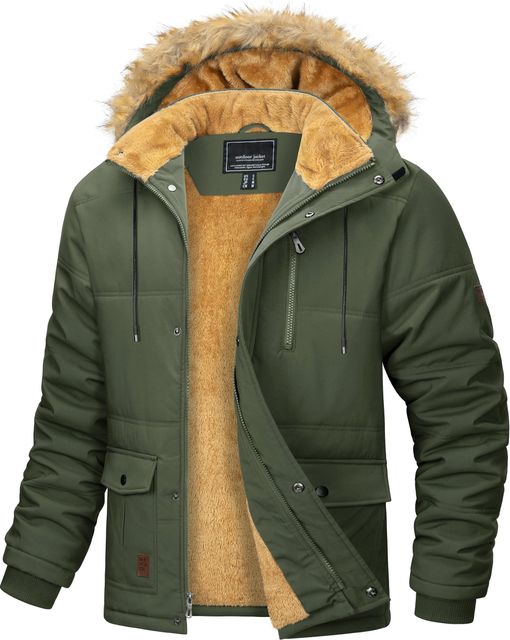 Imagen de la oferta: MAGCOMSEN - Chaqueta de Invierno Hombre, Resistente al Viento, Forro Polar, Impermeable, Capucha, Manga Larga, Verde, Talla XXL