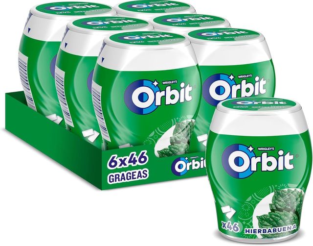 Imagen de la oferta: Orbit Bote de Chicles Sin Azúcar Sabor Hierbabuena, Fresco, Intenso y de Larga Duración en formato Gragea (6 x 46 chicles)