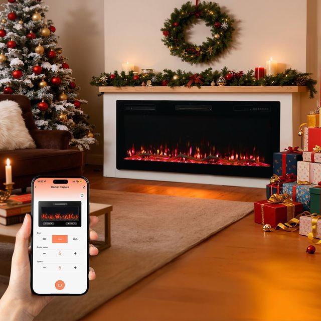 Imagen de la oferta: 50" Chimenea Eléctrica con Calefacción, 1000W/2000W Chimenea Decorativa, 12 Colores de Llama 3D, 12 Colores de Fuego de Madera, Control Remoto & App, Incluido Mueble Chimenea