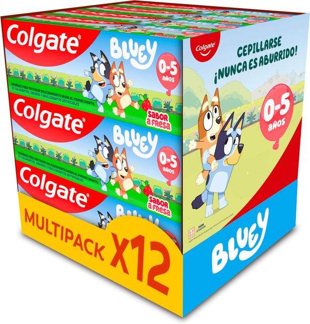 Imagen de la oferta: Colgate Kids Bluey Pasta Sabor Fresa 0-5 Años Pack 12 x 50 ml - Dentífrico Infantil Suave para Dientes de Leche - Pasta de Dientes con Flúor - 0% Colorantes, Sabores y Edulcorantes Artificiales