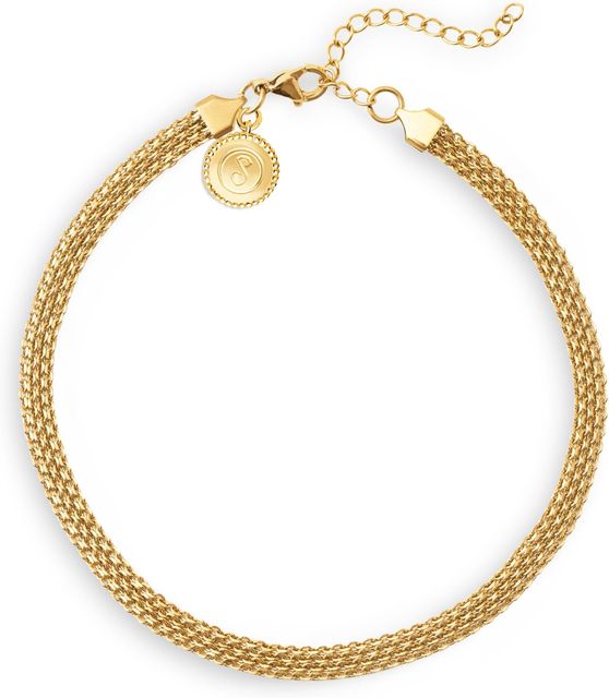 Imagen de la oferta: SINGULARU - Collar Choker Tape. Acero con Acabado en Baño de Oro de 18kt. Collar de Malla con Ancho de 8 mm. Largo de 33 cm + 5 cm de Alargador. Joyas para Mujer