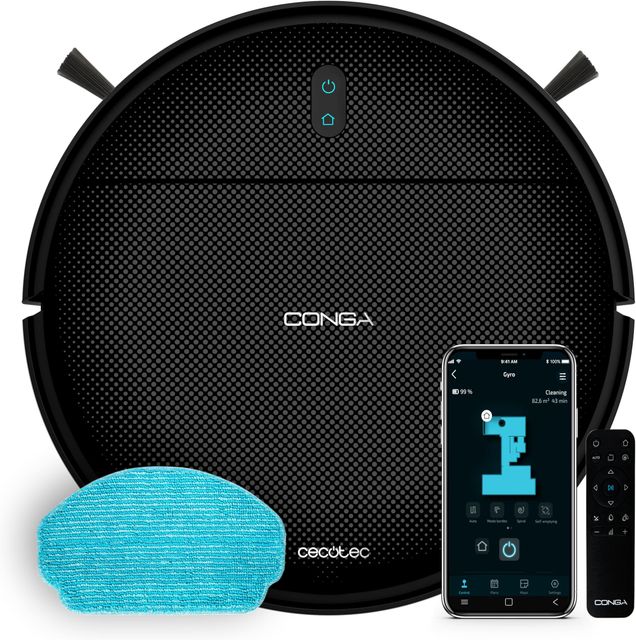 Imagen de la oferta: Cecotec Robot Aspirador con Navegación Giroscópica Conga 999 Map Genesis. Motor de Succión 2000Pa, 2 Cepillos Laterales, Mopa de Fregado, Autonomía 120 mins, Control con App y Mando
