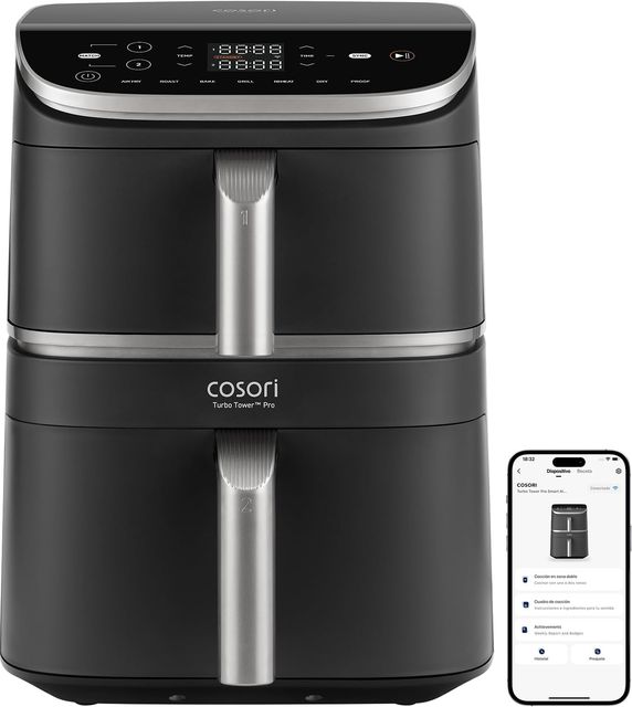 Imagen de la oferta: Cosori Turbo Tower Pro Smart Freidora de Aire 10,8 Litro-Revestimiento Cerámico sin Teflon-Doble Resistencias 2630W con Motor DC y Dual Blaze-Air Fryer Doble Cesta Vertical-7 Funciones-Limpiable