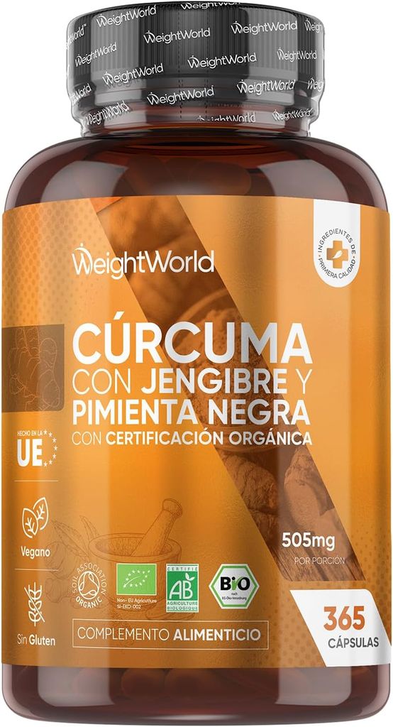 Imagen de: Cúrcuma con Pimienta Negra y Jengibre Orgánica, 365 Cápsulas, 1 Año de Suministro - Apto para Veganos, con Certificación Orgánica por la Soil Association, 1 Cápsula al Día, Sin Gluten ni OGM
