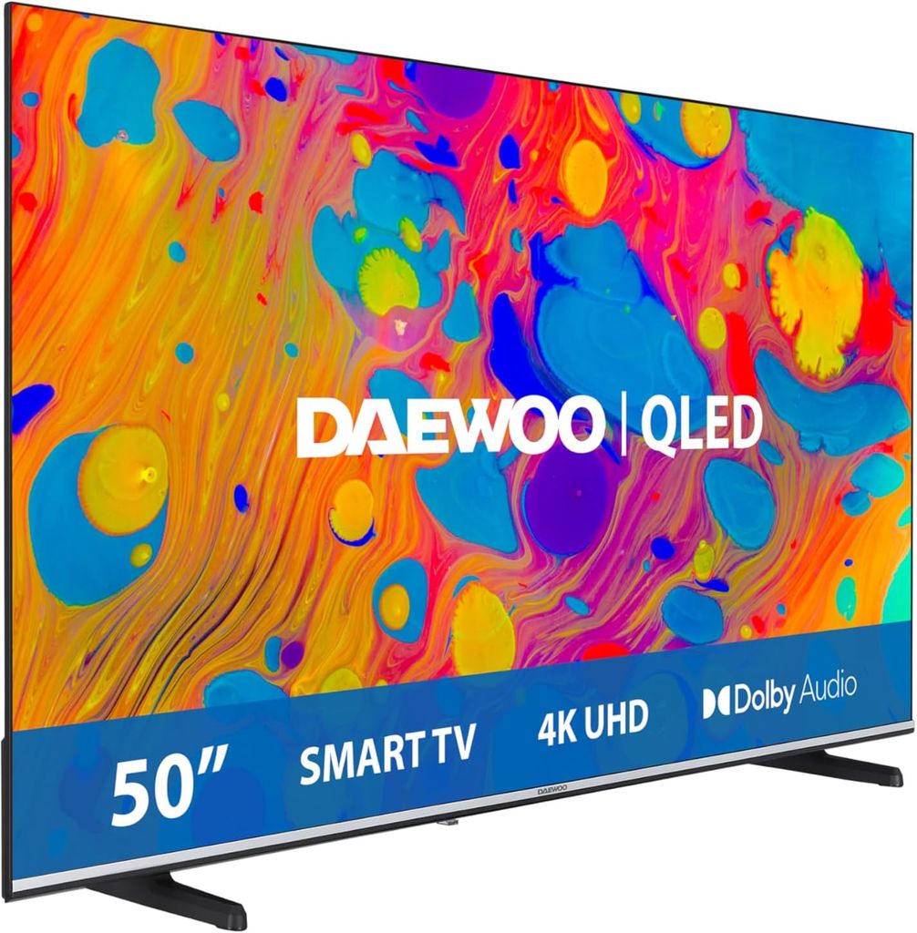 Imagen de: Daewoo 50DM55QV QLED Smart TV 50 Pulgadas 4K Ultra HD HDR, Televisor con Dolby Vision & Dolby Atmos, Compatible con Alexa, Diseño sin Marcos, Peana Lateral