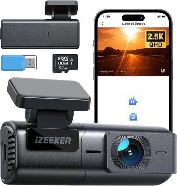 Imagen de la oferta: iZEEKER 2.5K Dashcam WiFi Dash Camera para Coches, Mini Cámara para Coche 1440P Front Dashcam con App, Tarjeta 32GB Gratis, Visión Nocturna, WDR, G-Sensor, Grabación en Bucle, Soporta Modo Parking 24H