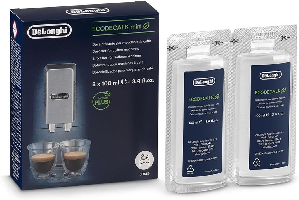 Imagen de: De'Longhi EcoDecalk Mini Descalcificador DLSC200, 2 Dosis Descalcificación, Descalcificador Máquina Café, Accesorio Mantenimiento Máquina Café, Ingredientes De Origen Vegetal, 2x100ml