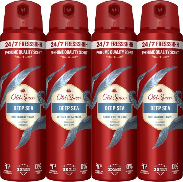 Imagen de la oferta: Old Spice Deep Sea Desodorante Corporal En Spray Para Hombre, 48 Horas Fresco, 0% Sales De Aluminio, 4x150 ml