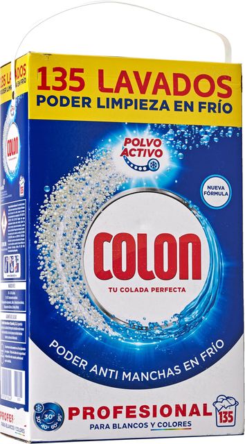 Imagen de la oferta: Colon Polvo Activo - Detergente para lavadora, adecuado para ropa blanca y de color, formato polvo - 135 dosis, 7.037 kg