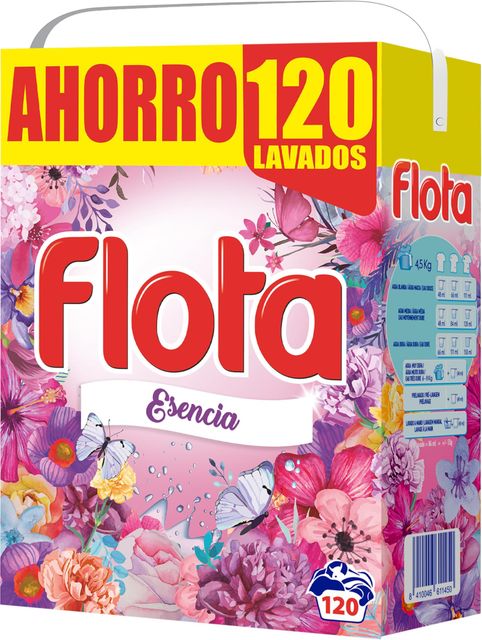 Imagen de la oferta: FLOTA | Esencia | Detergente Lavadora en Polvo | Ropa Blanca y de Color | Antimanchas y Antiolores | 120 Lavados