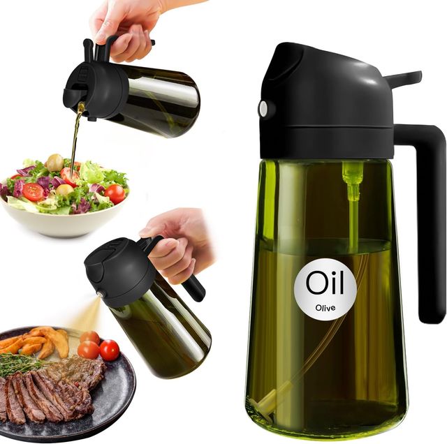 Imagen de la oferta: YARRAMATE Dispensador de Aceite de Oliva Juego con Scuro Protezione Dalla Luce, 470ml 2 en 1 Spray de Cocina, Verde Pulverizador de Aceite de Calidad Alimentaria (Negro)