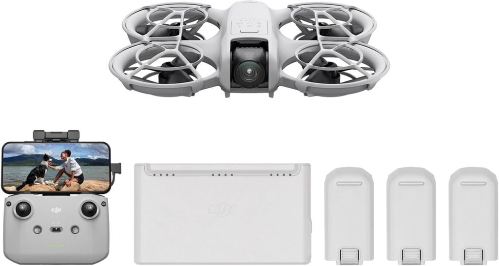 Imagen de: DJI Pack Neo Vuela Más, dron mini con cámara 4K UHD para adultos, 135 g dron que vuela siguiéndote,despega desde la mano,seguimiento de objetivos,QuickShots, vídeo estabilizado, con RC-N3 y 3 baterías