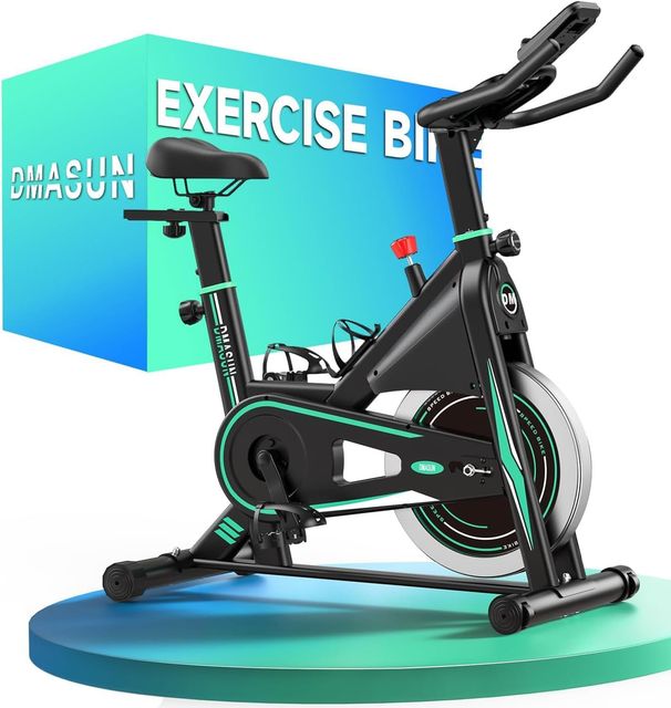 Imagen de la oferta: DMASUN Bicicleta Estática en Casa con Resistencia Ajustable, Bicicleta Estatica Silenciosa con Monitor LED, Cómodo Cojín de Asiento, App Propia, Capacidad de 160 kg, Entrenamiento Aeróbico
