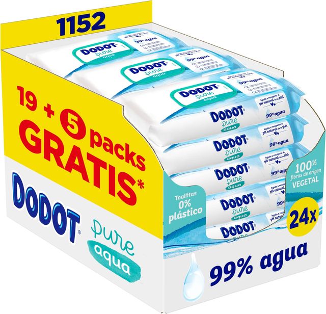 Imagen de la oferta: Dodot Toallitas Pure Aqua Para Bebé,1152 Toallitas (24 Packs de 48 Unidades),Ayuda A Restaurar El PH Natural De La Piel, 99% Agua, Sin plástico