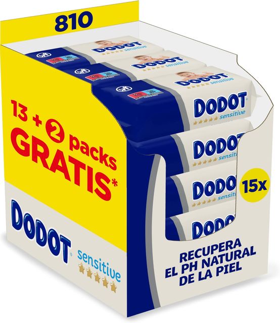 Imagen de la oferta: Dodot Toallitas Sensitive Para Bebé, 810 Toallitas (15 Packs De 54 Unidades), Protección de confianza Dodot con 0% alcohol