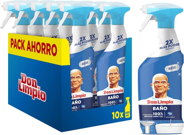 Imagen de la oferta: Don Limpio Baño Limpiador en Spray 10 x 450ml, Producto de limpieza para Baño Con Poder Antical, Elimina el 100% de los Restos de Jabon