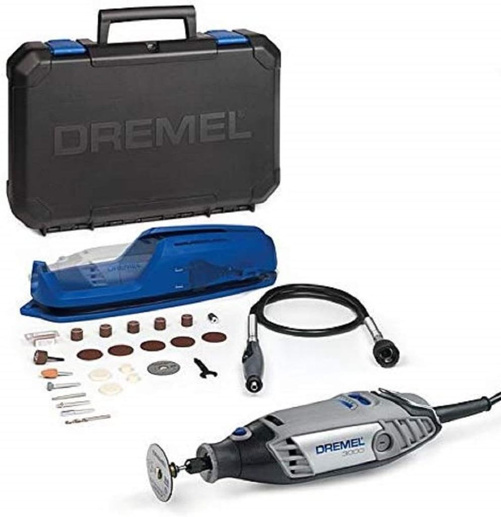Imagen de: Dremel 3000 - Multiherramienta, 130 W, kit con eje flexible y 25 accesorios, velocidad variable 10.000-33.000 rpm para tallar, fresar, amolar, limpiar, pulir, cortar, lijar y grabar (Versión Español)